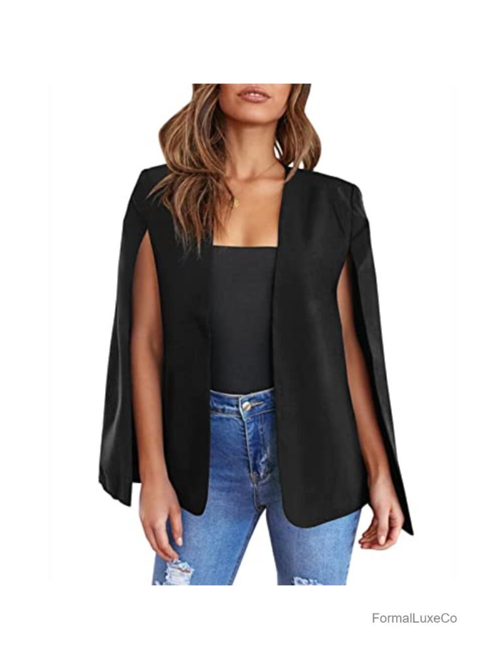 Split Sleeve Cape Blazer Open Front Casual Work Jacket